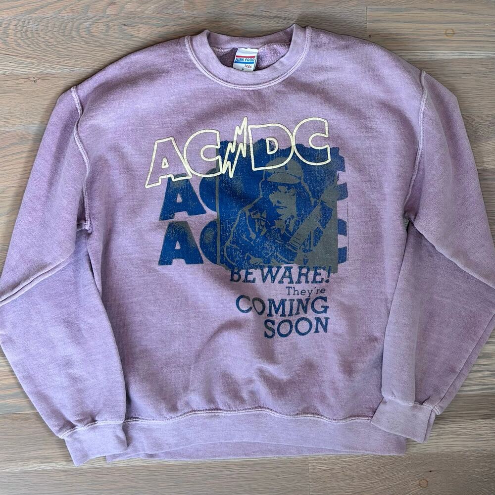 Junk Food Tees AC/DC Vintage Wash Sweatshirt Graphic Pullover Unisex Size Small